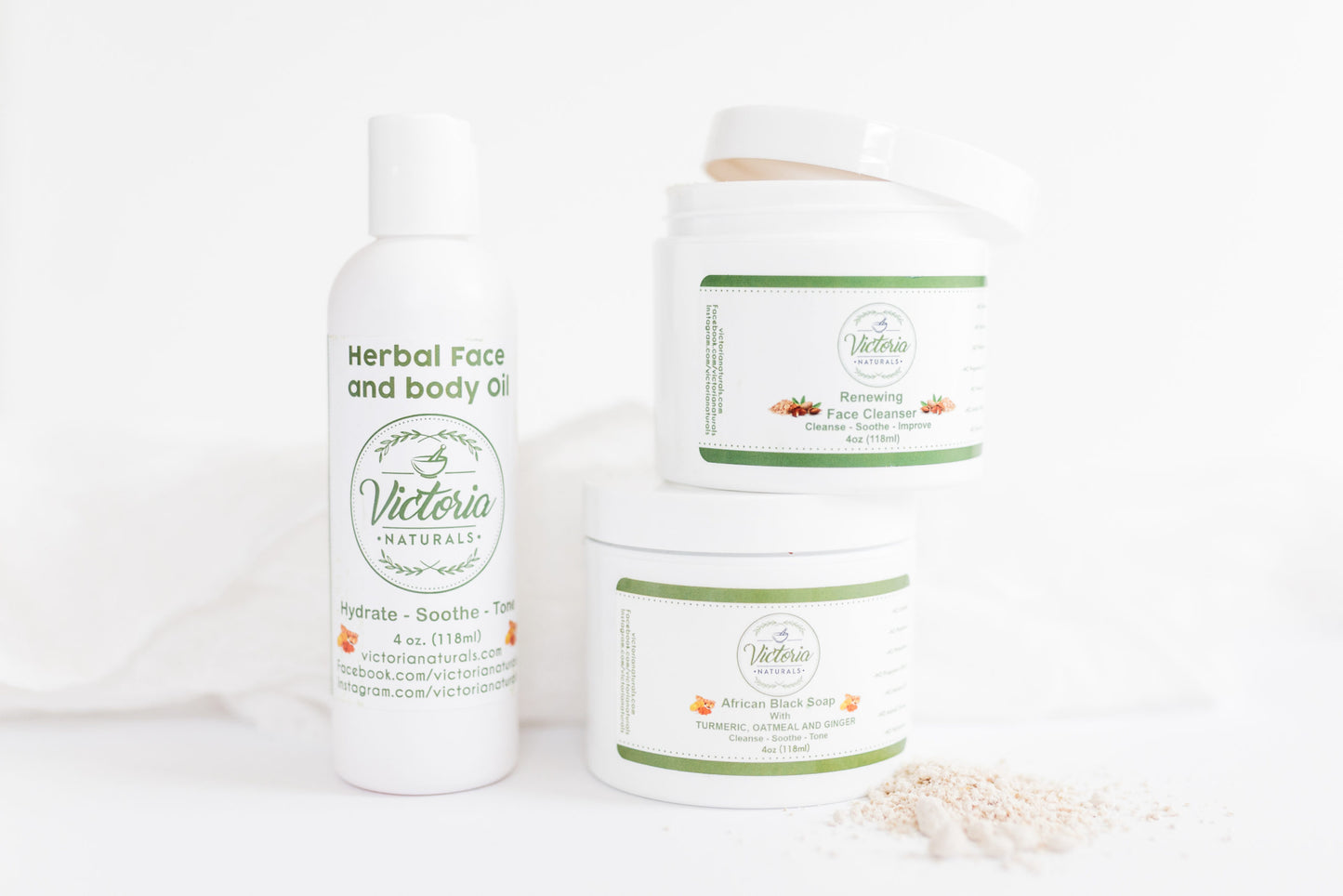 Glow Renewal Skincare Set – African Black Soap, Face Cleanser & Herbal Oil